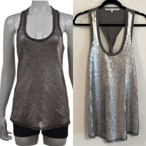 Rachel Roy Women’s Tank Top Large Gray Silver 100% Cotton Contemporary Sequin